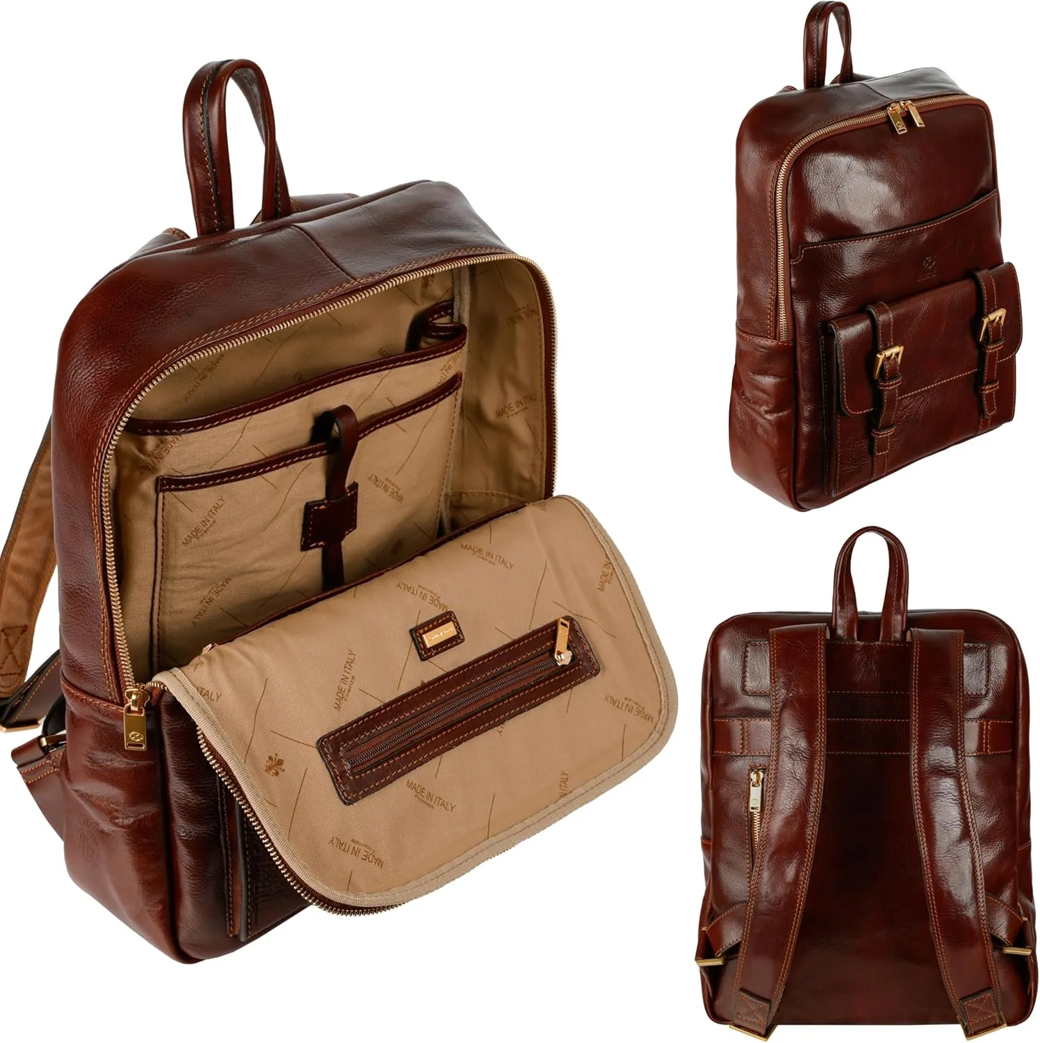 Time Resistance Leather Backpack for Men and Women - Laptop Bag up to 15” - Brown Business Rucksack