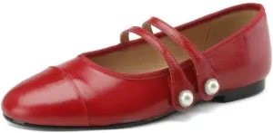 TinaCus Handmade Women's Leather Round Toe Mary Jane Shoes Cap-Toe Double Strap Flats Shoes