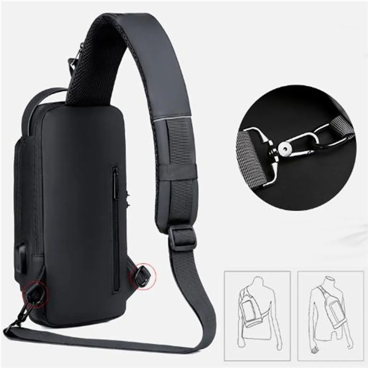 tkptiy Auricz Bag, New Carbon Fiber Streamline Anti-Theft Sling Bag, Sports Crossbody Waterproof USB Charging Shoulder Bags