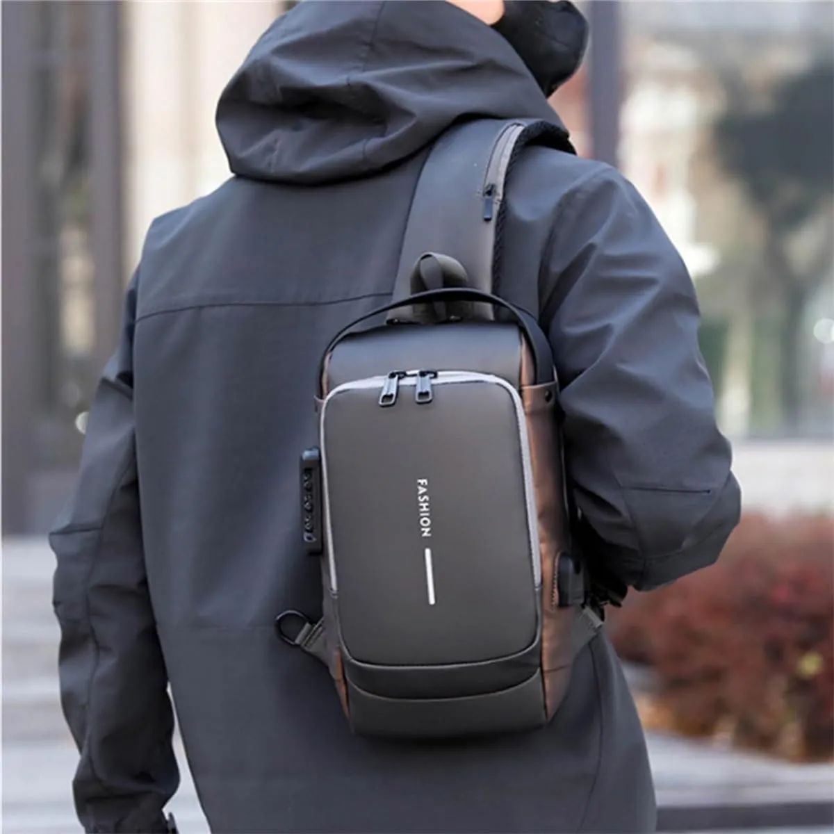 tkptiy Auricz Bag, New Carbon Fiber Streamline Anti-Theft Sling Bag, Sports Crossbody Waterproof USB Charging Shoulder Bags