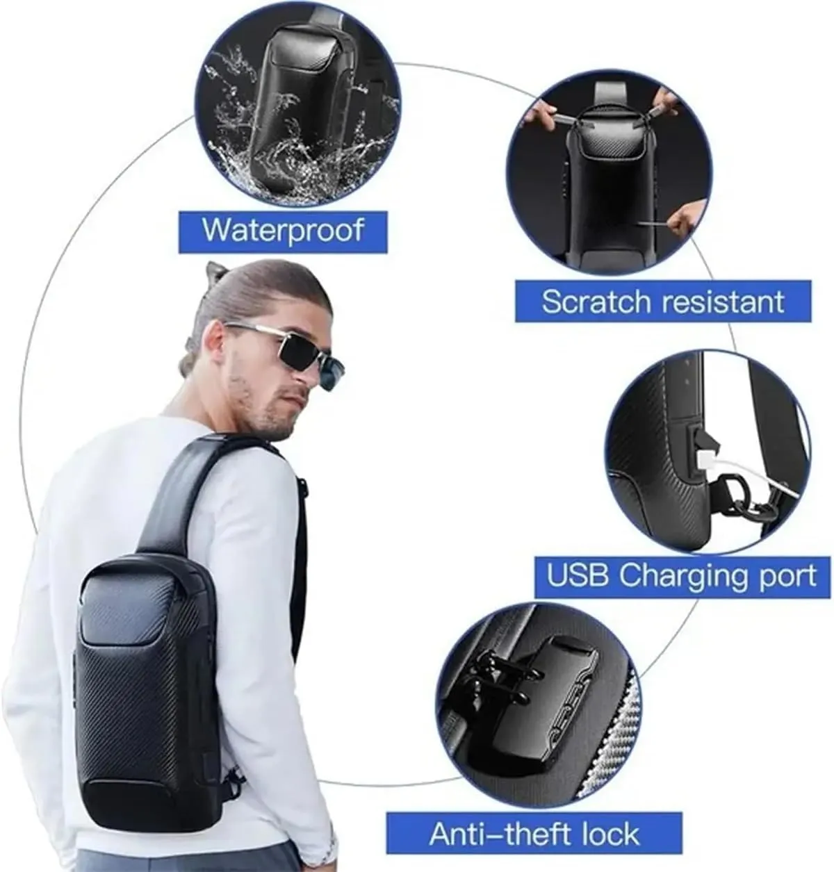 tkptiy Auricz Bag, New Carbon Fiber Streamline Anti-Theft Sling Bag, Sports Crossbody Waterproof USB Charging Shoulder Bags