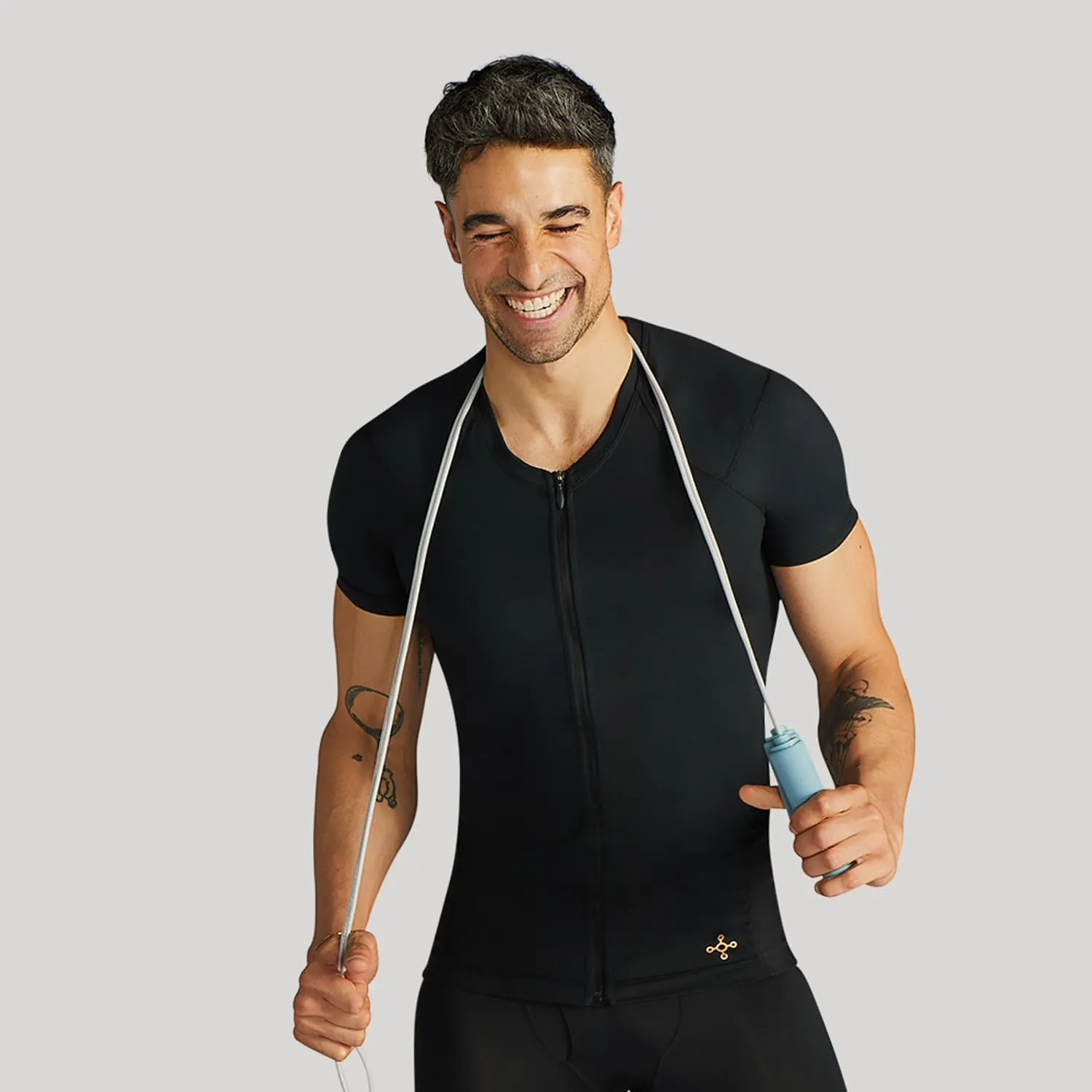 Tommie Copper Mens Short Sleeve Compression Shirt with Front Zipper – Full Back & Shoulder Support, Posture Corrector