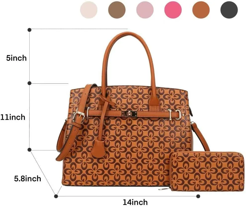 Top Handle Bag For Women, Vegan Leather Crossbody Designer Satchels, Adjustable Strap With Wallet For Ladies 2pcs