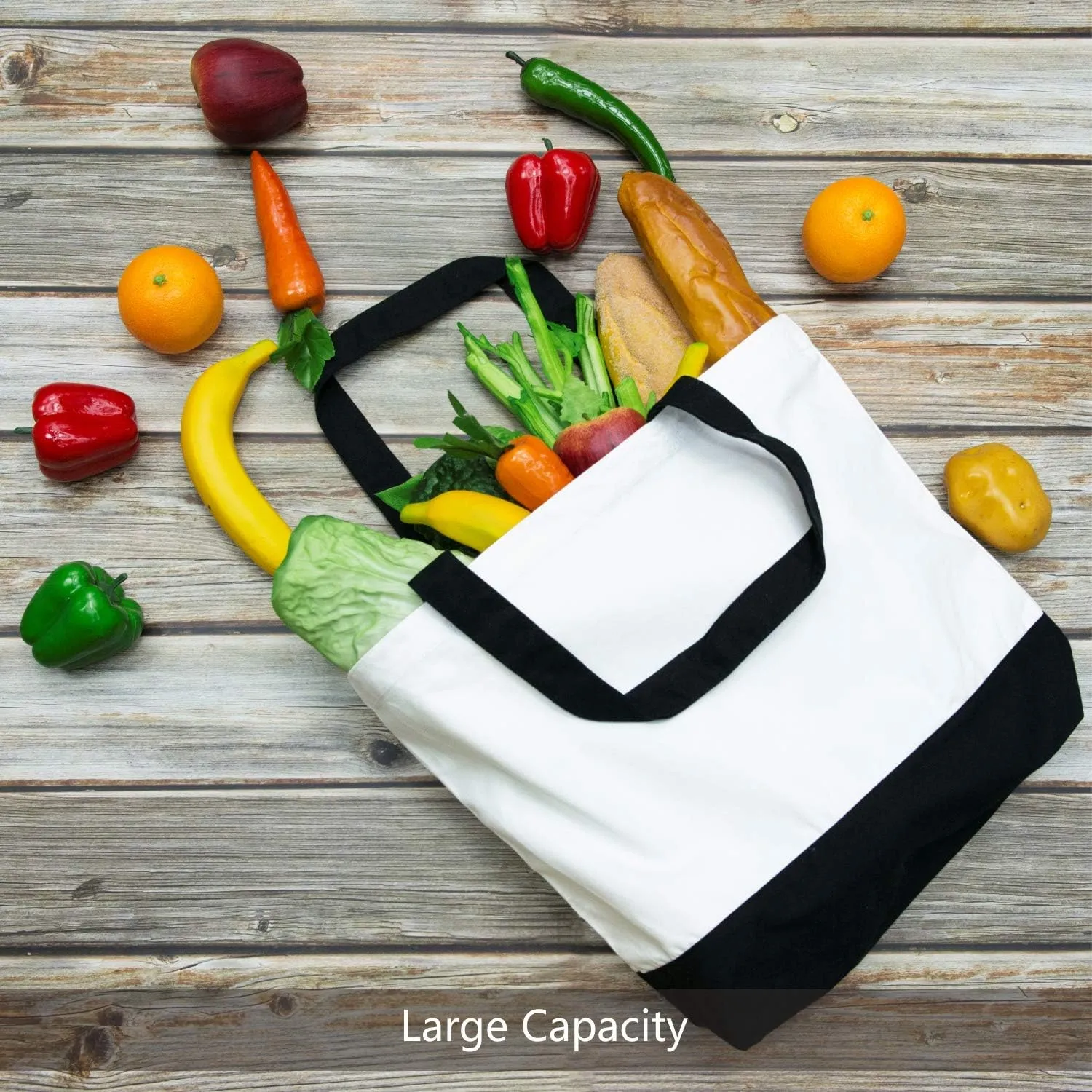 TOPDesign 24-Pack Super Strong Large 12oz Cotton Canvas Tote Bags, Reusable Grocery Shopping Cloth Bags, Fashionable Two-Tone Totes for Crafts, DIY Your Creative Designs