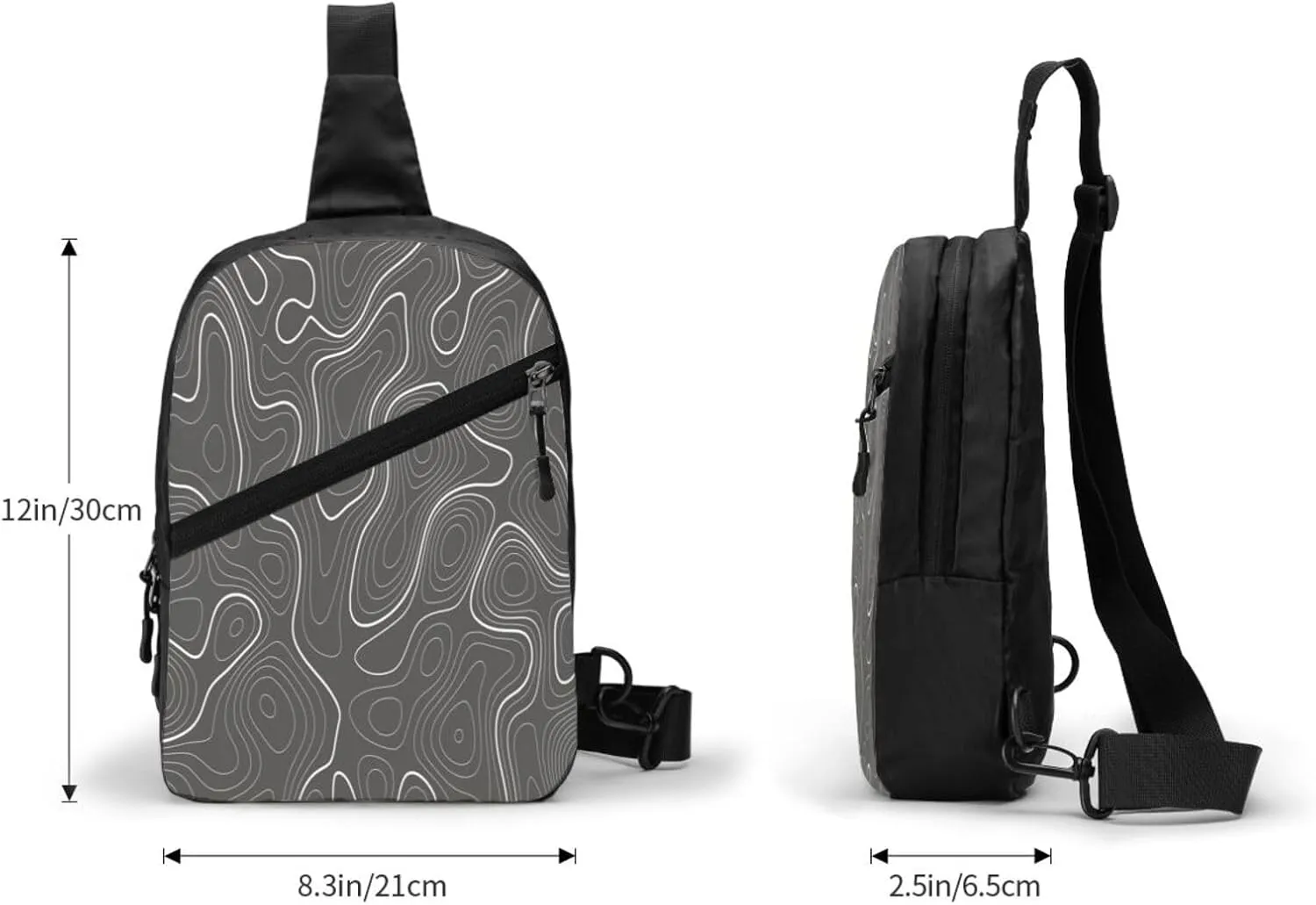 Topography Contour Map Sling Bag for Men Women, Small Crossbody Sling Backpack Shoulder Chest Bag, Anti Theft Travel Hiking Sports