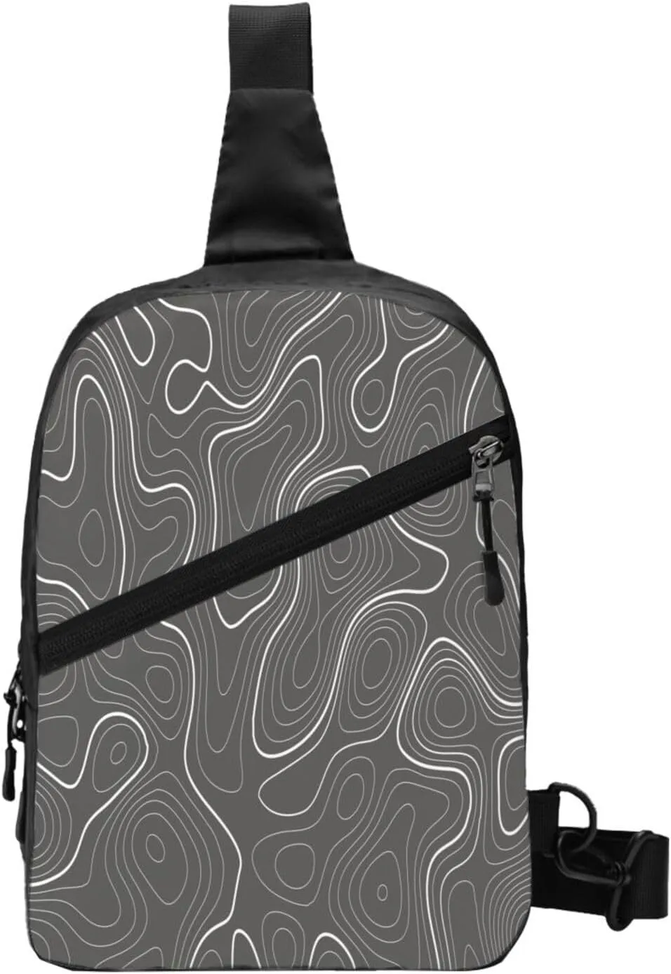 Topography Contour Map Sling Bag for Men Women, Small Crossbody Sling Backpack Shoulder Chest Bag, Anti Theft Travel Hiking Sports