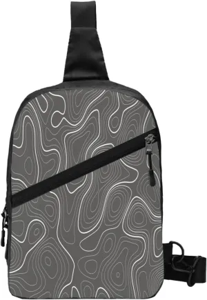 Topography Contour Map Sling Bag for Men Women, Small Crossbody Sling Backpack Shoulder Chest Bag, Anti Theft Travel Hiking Sports