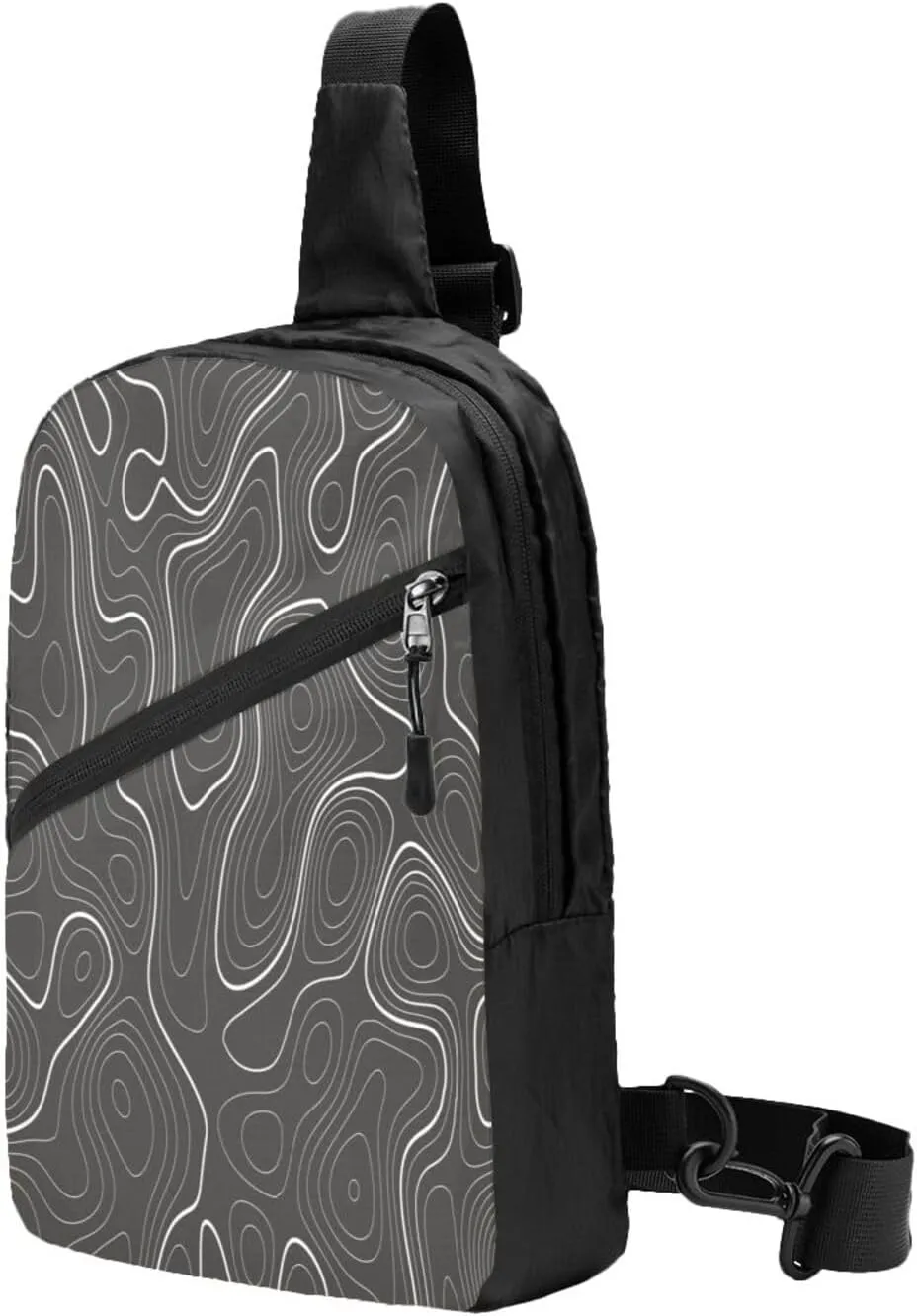 Topography Contour Map Sling Bag for Men Women, Small Crossbody Sling Backpack Shoulder Chest Bag, Anti Theft Travel Hiking Sports