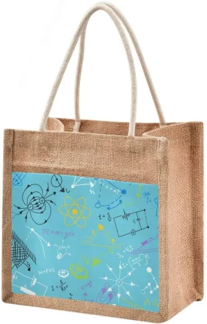 Tote Bag Blue Physics Formula Scientific Diagram Blackboard Jute Burlap Wedding Bridesmaid Gift Bag Grocery Storage Bag