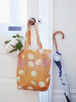 Tote Bag: Cream Flowers on Orange