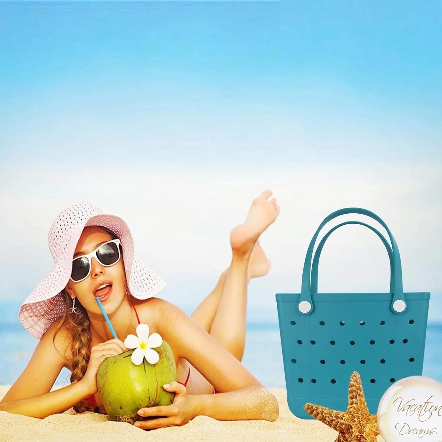 Tote Bag for Women-Extra Large Rubber Beach Bag, Large Waterproof Sandproof Travel Tote Bags for Beach Outdoor Sports