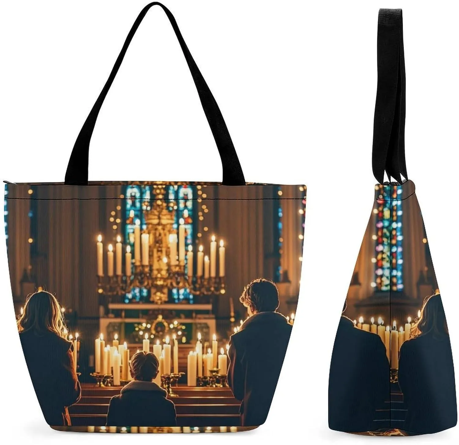 Tote Bag for Women Shoulder Tote Purse Reusable Grocery Bag The Flickering Candlelight in The Church Aesthetic Shopping Bags