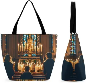 Tote Bag for Women Shoulder Tote Purse Reusable Grocery Bag The Flickering Candlelight in The Church Aesthetic Shopping Bags