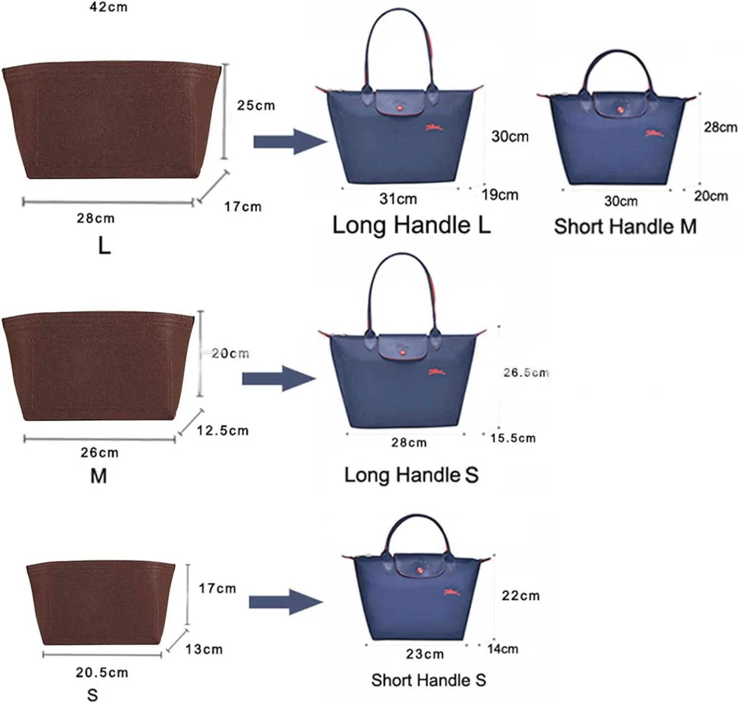 tote bag insert for Longchamp Le Pliage bag organizer for tote organizer purse 1028pink-M