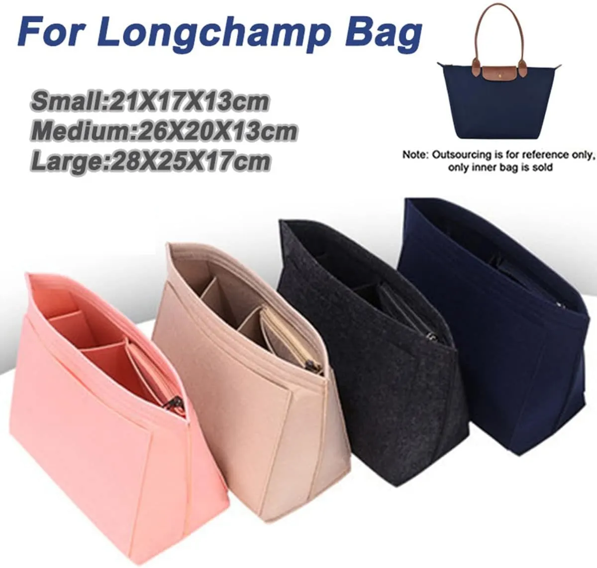 tote bag insert for Longchamp Le Pliage bag organizer for tote organizer purse 1028pink-M