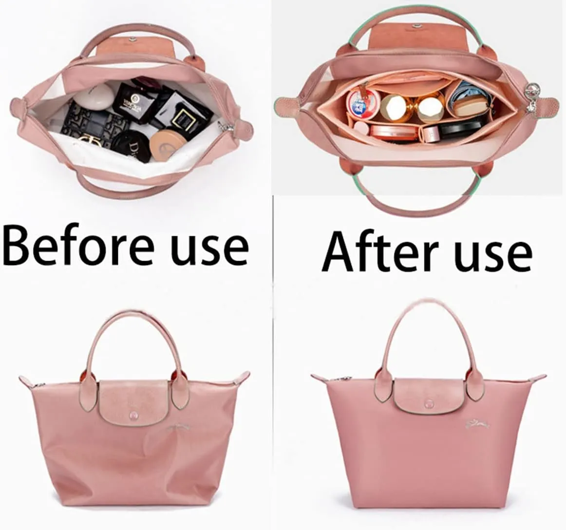 tote bag insert for Longchamp Le Pliage bag organizer for tote organizer purse 1028pink-M