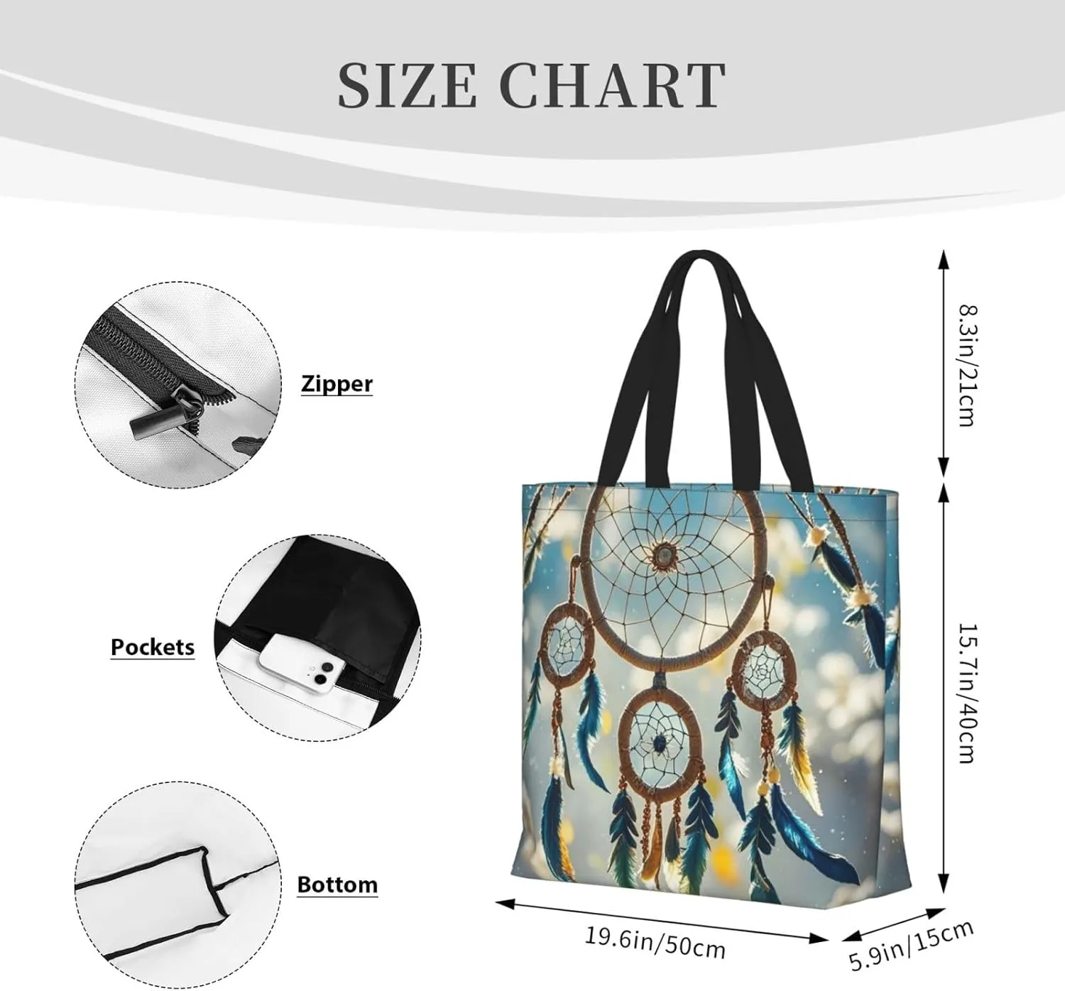 Tote Bag Large Capacity Grocery Bag With Zipper Pitbull Dogs Shopping Bag Shoulder Bag for Women
