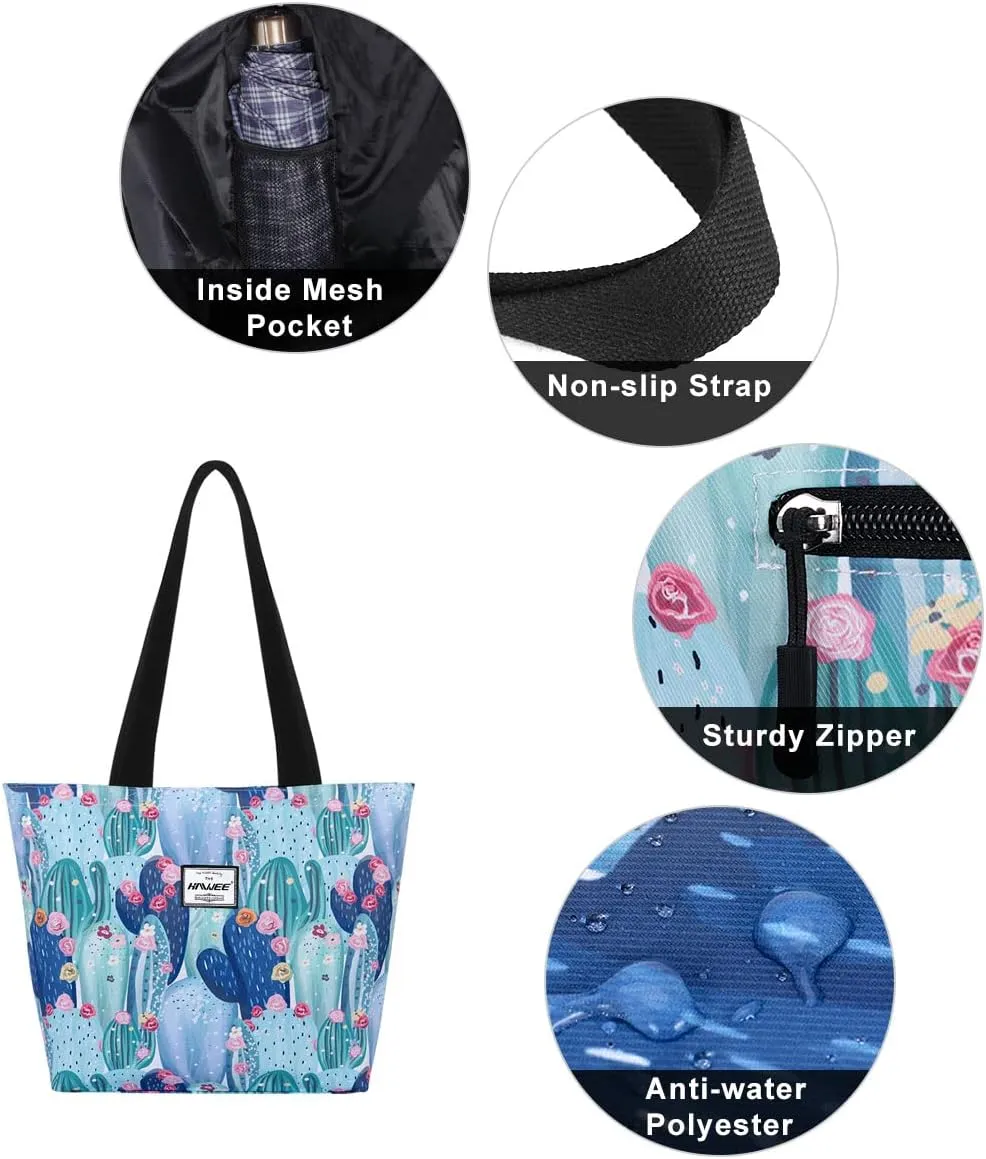 Tote Bag with Zipper for Women Inside Mesh Pocket Heavy Duty Casual Anti-water Cloth Travel Shoulder Handbag
