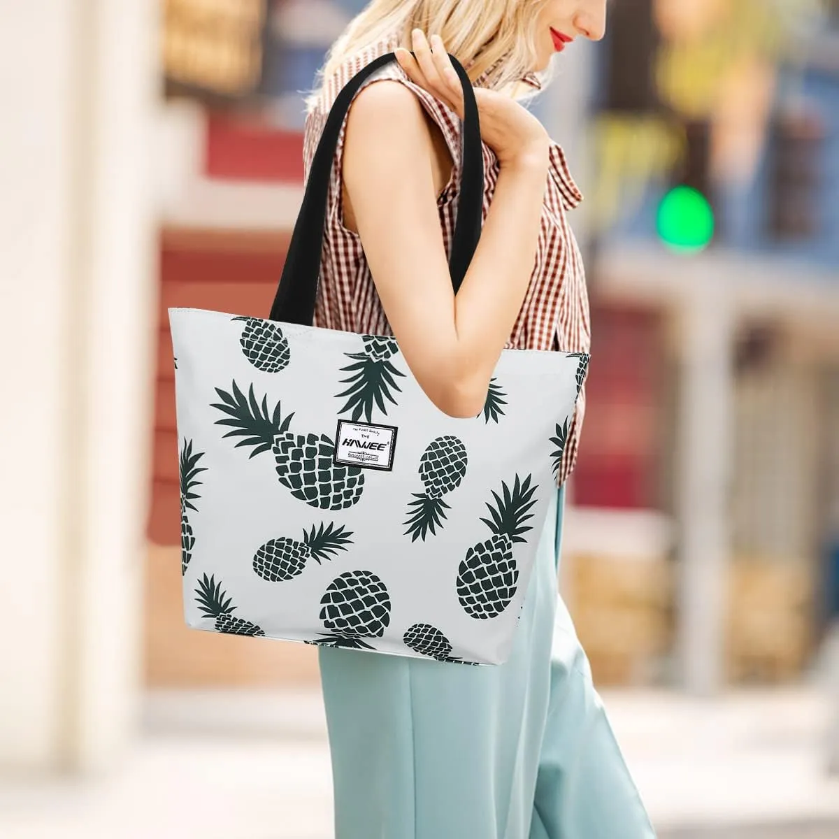 Tote Bag with Zipper for Women Inside Mesh Pocket Heavy Duty Casual Anti-water Cloth Travel Shoulder Handbag
