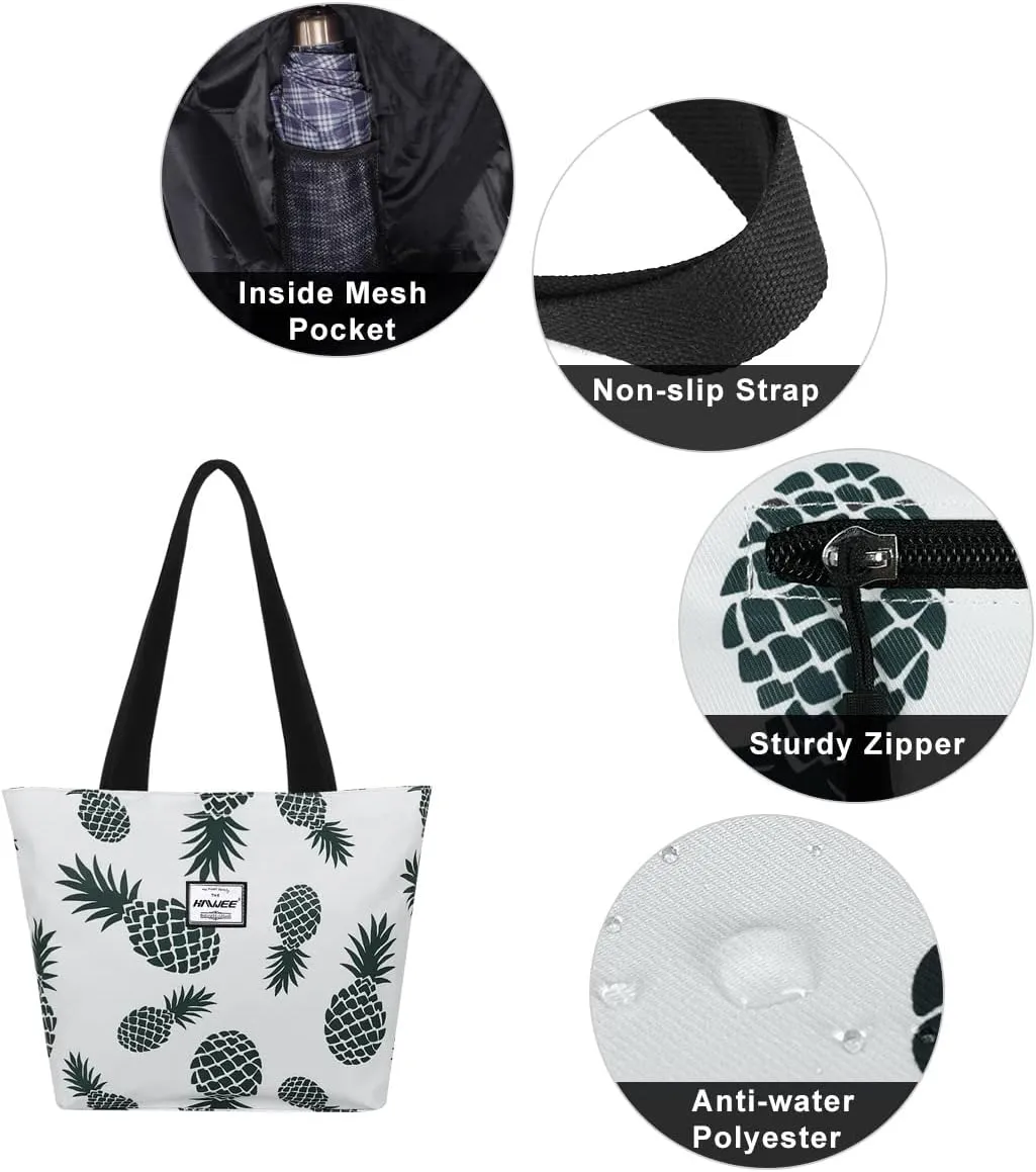Tote Bag with Zipper for Women Inside Mesh Pocket Heavy Duty Casual Anti-water Cloth Travel Shoulder Handbag