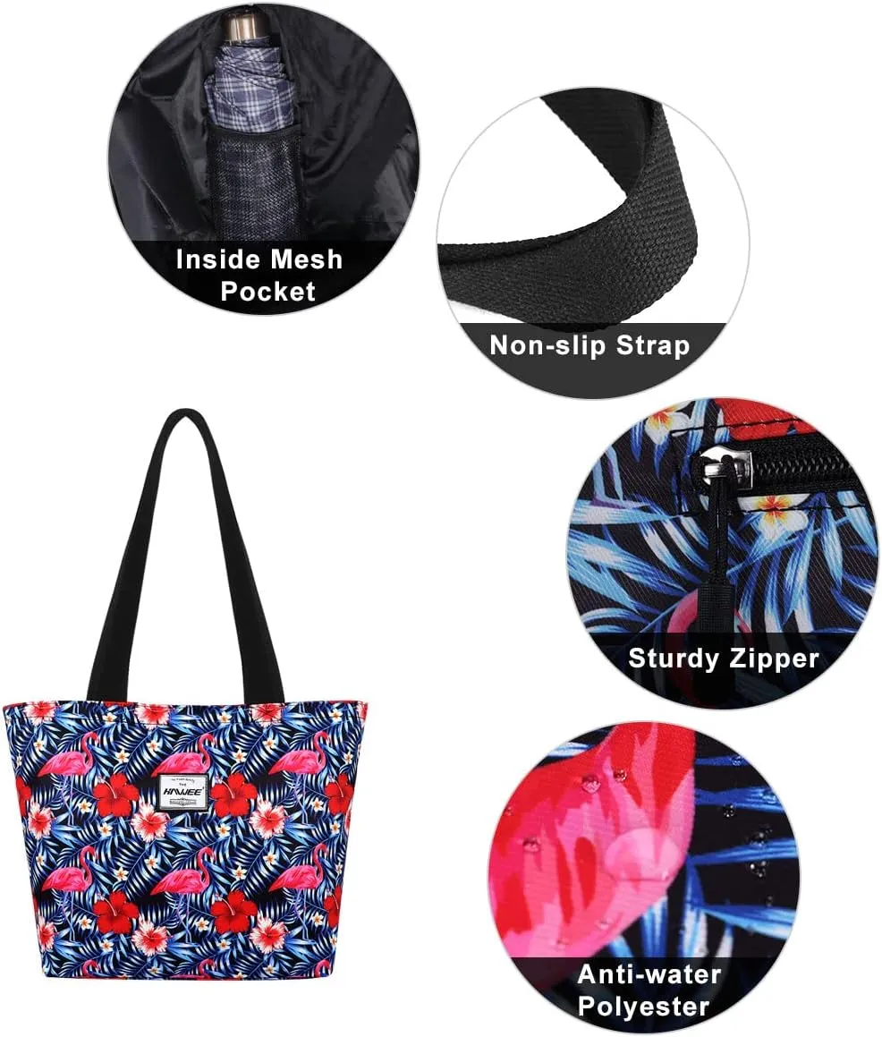 Tote Bag with Zipper for Women Inside Mesh Pocket Heavy Duty Casual Anti-water Cloth Travel Shoulder Handbag