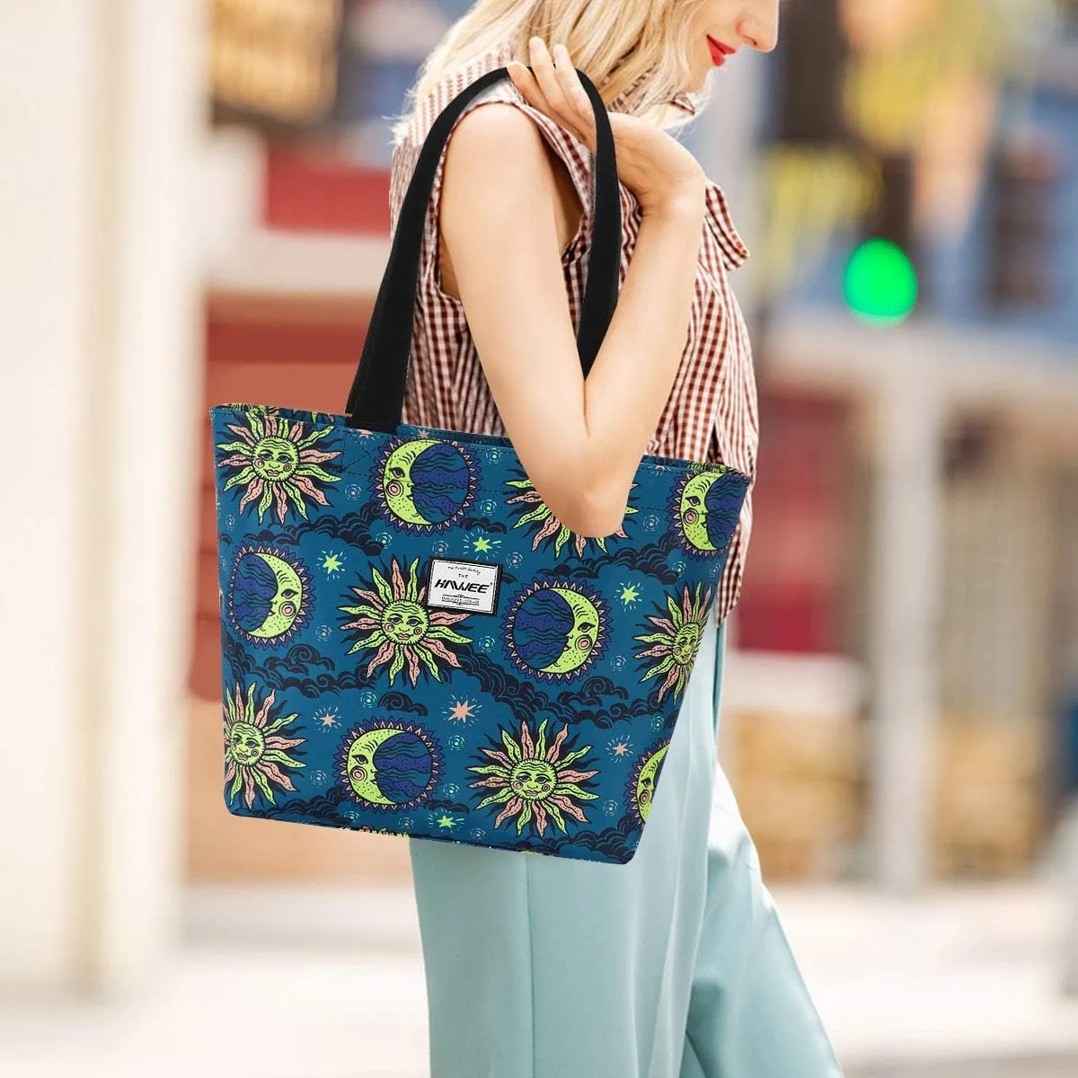 Tote Bag with Zipper for Women Inside Mesh Pocket Heavy Duty Casual Anti-water Cloth Travel Shoulder Handbag