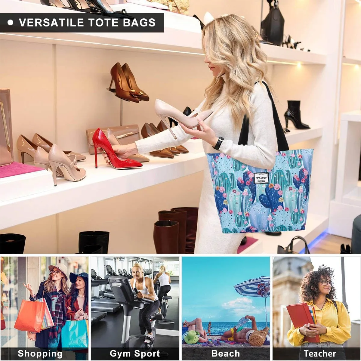 Tote Bag with Zipper for Women Inside Mesh Pocket Heavy Duty Casual Anti-water Cloth Travel Shoulder Handbag
