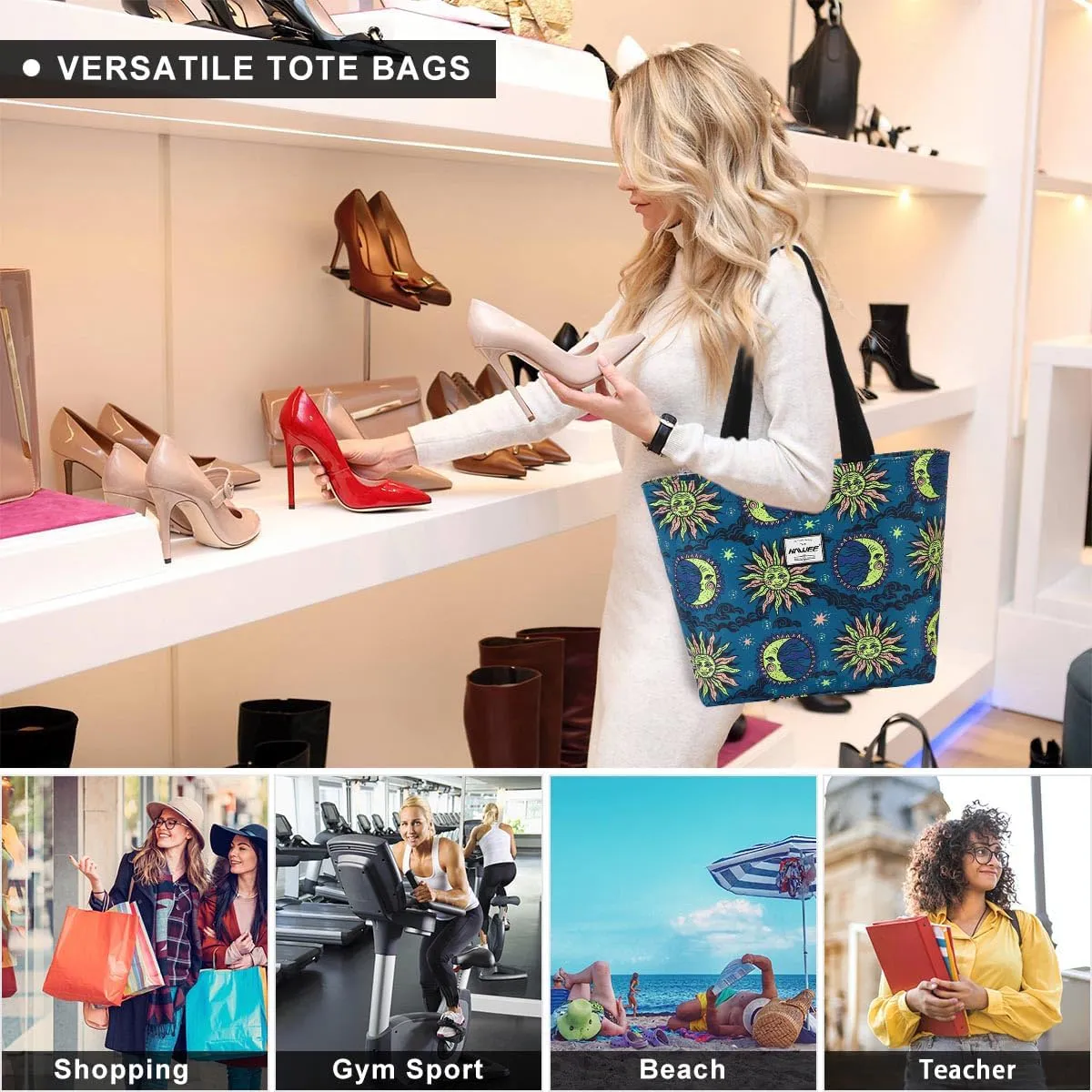 Tote Bag with Zipper for Women Inside Mesh Pocket Heavy Duty Casual Anti-water Cloth Travel Shoulder Handbag