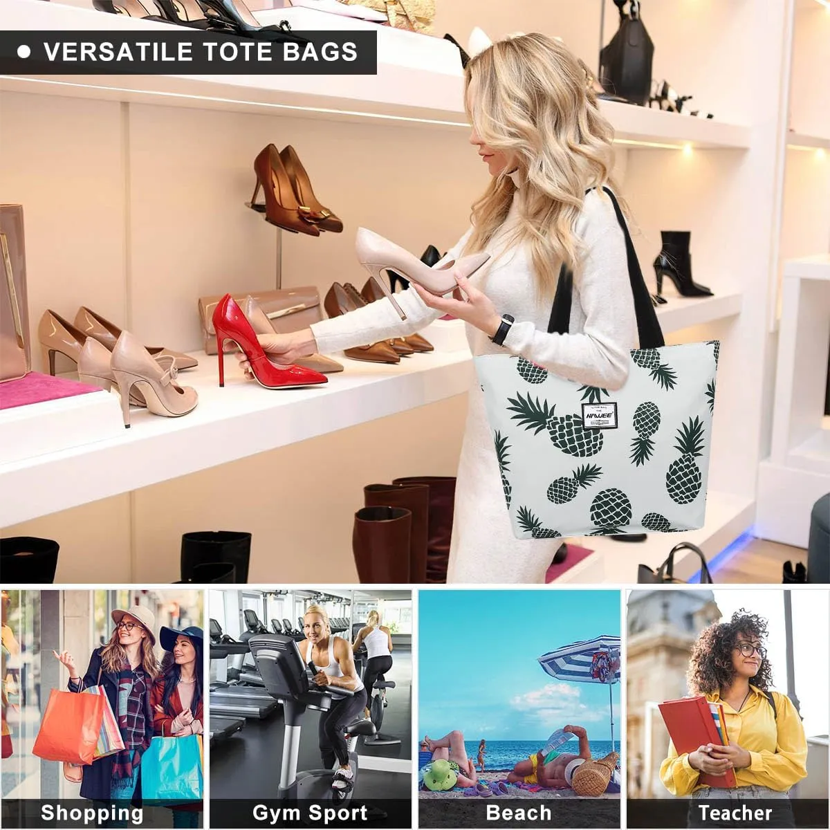 Tote Bag with Zipper for Women Inside Mesh Pocket Heavy Duty Casual Anti-water Cloth Travel Shoulder Handbag