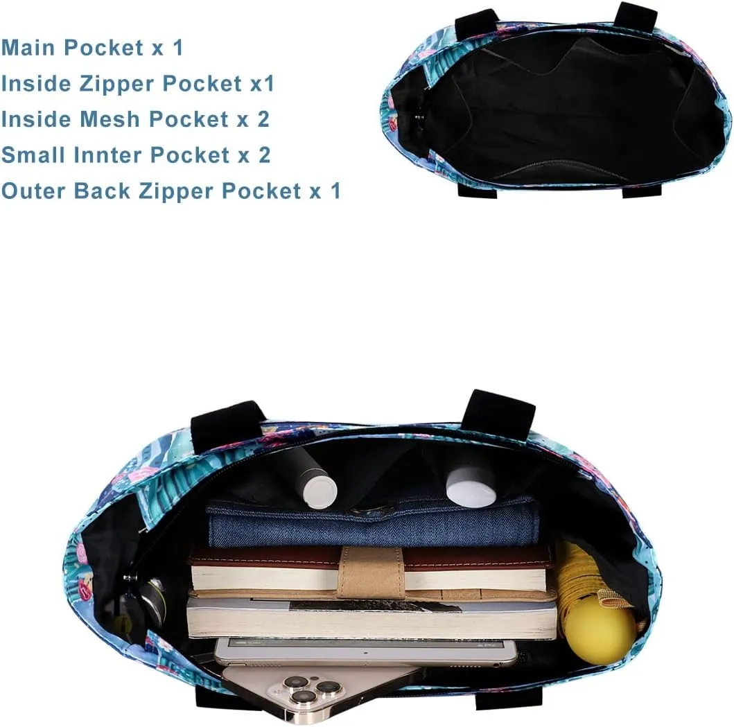 Tote Bag with Zipper for Women Inside Mesh Pocket Heavy Duty Casual Anti-water Cloth Travel Shoulder Handbag