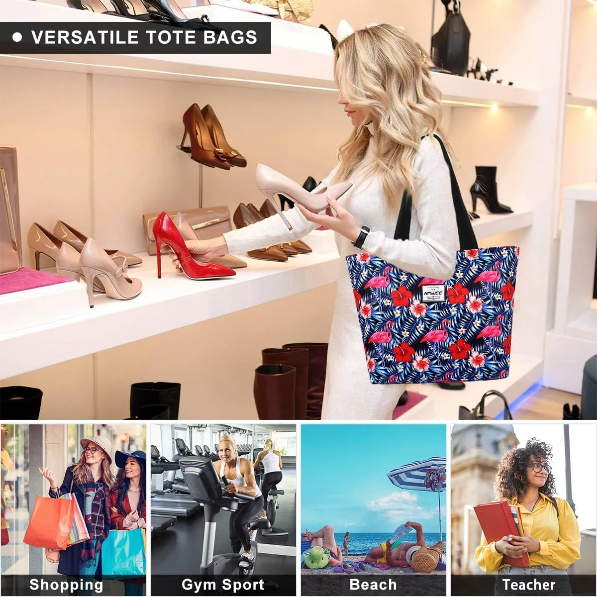 Tote Bag with Zipper for Women Inside Mesh Pocket Heavy Duty Casual Anti-water Cloth Travel Shoulder Handbag