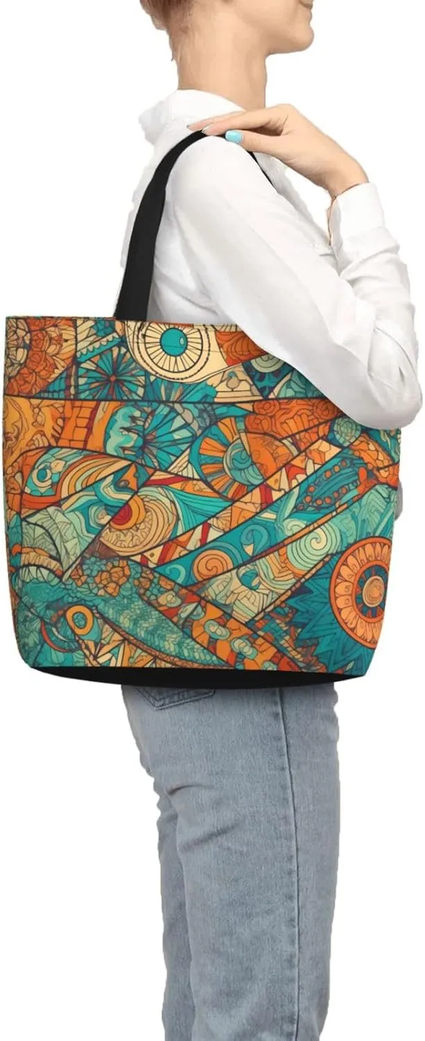 Tote Bag with Zipper Pockets,Large Capacity Shopping Bag,Casual Shoulder Bag for shopping Work Gym