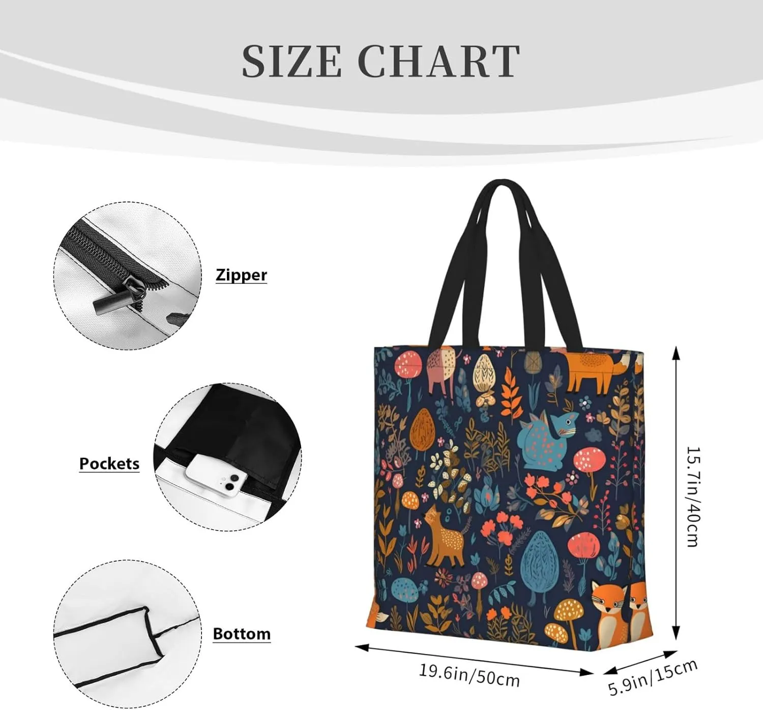 Tote Bag with Zipper Pockets,Large Capacity Shopping Bag,Casual Shoulder Bag for shopping Work Gym