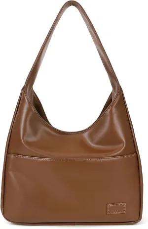Tote Bags for Women Large Vegan Faux Leather Hobo Purse Soft Casual Retro Shoulder Handbag Bag For Everyday Use (Brown)