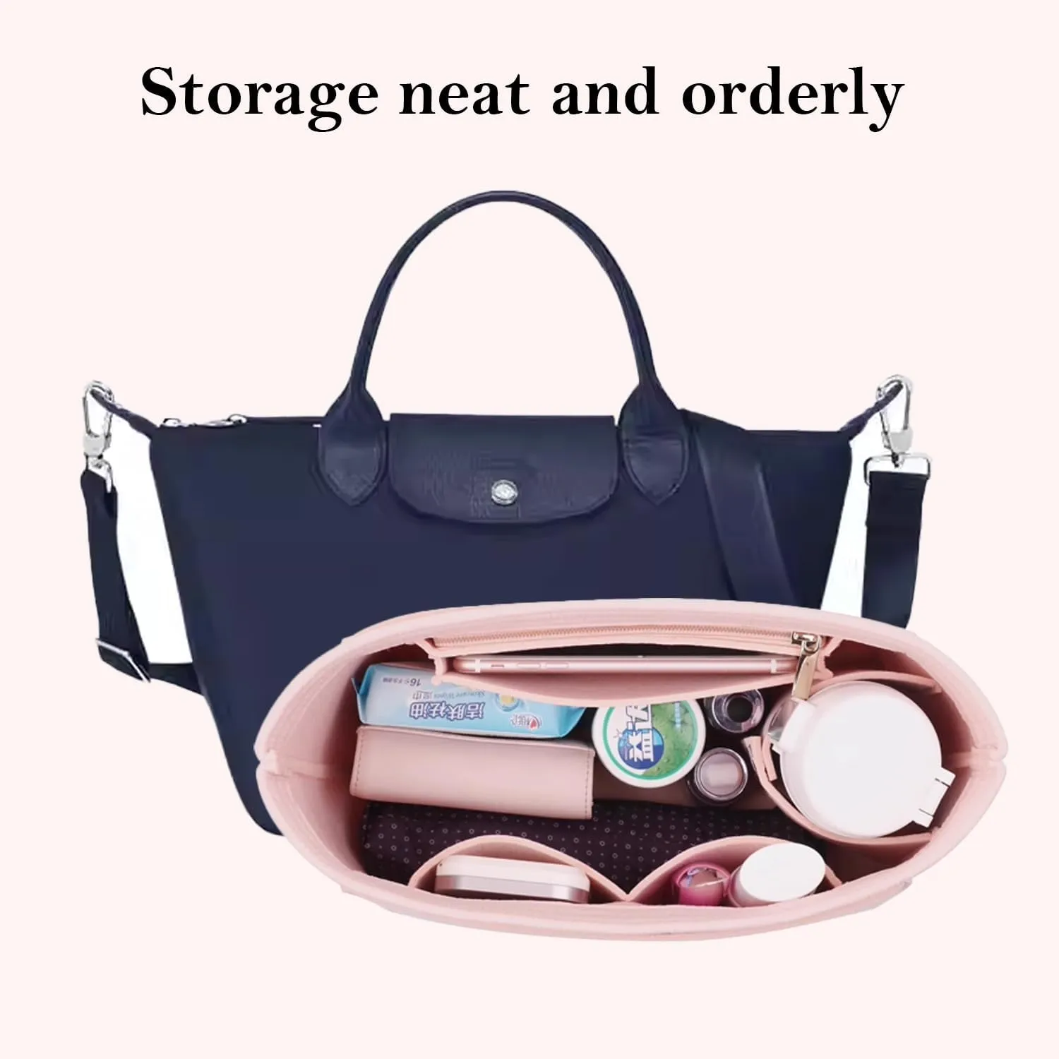 Tote organizer, Longchamp organizer insert for Longchamp Le Pliage Neo crossbody bag (M(14.5x5.9x9.8), Dark Blue)