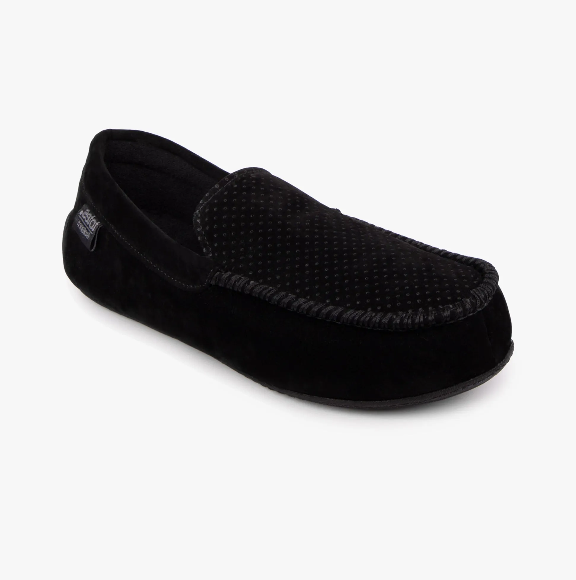 Totes Isotoner PERFORATED SUEDETTE Moccasin Slippers Mens Black
