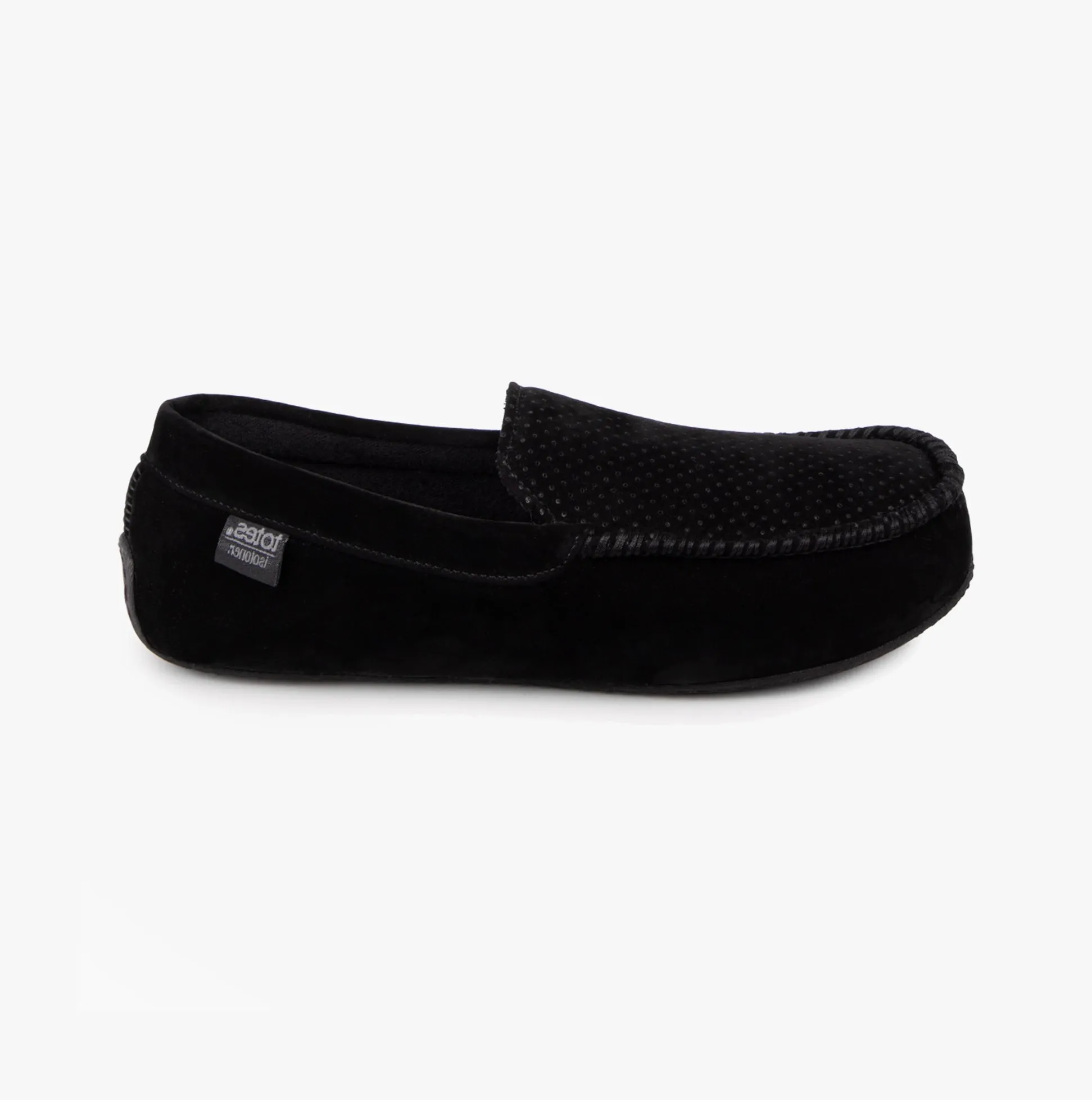 Totes Isotoner PERFORATED SUEDETTE Moccasin Slippers Mens Black