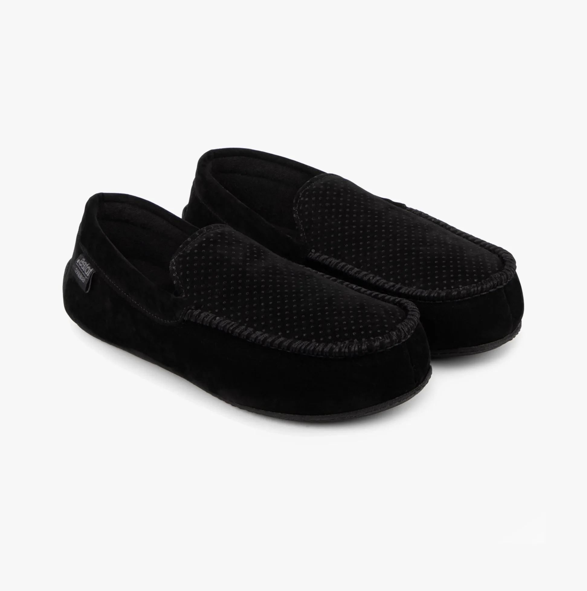Totes Isotoner PERFORATED SUEDETTE Moccasin Slippers Mens Black