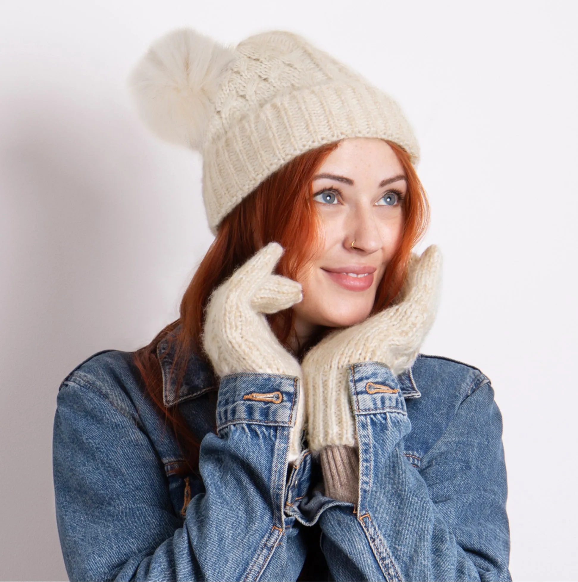 Totes Toasties CABLE Hat & Glove Set Womens Oat