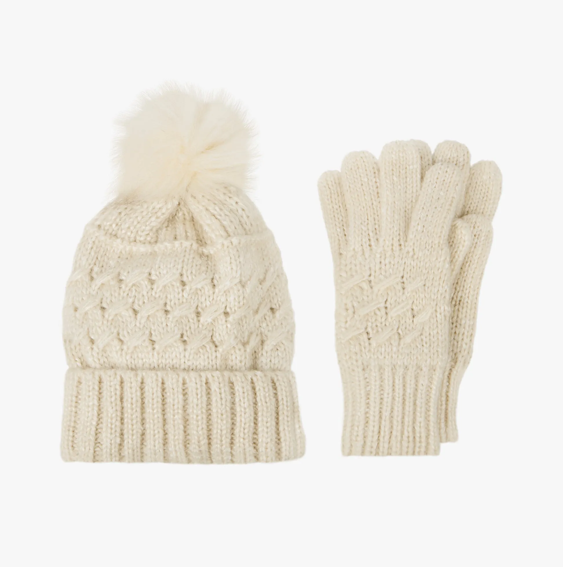 Totes Toasties CABLE Hat & Glove Set Womens Oat