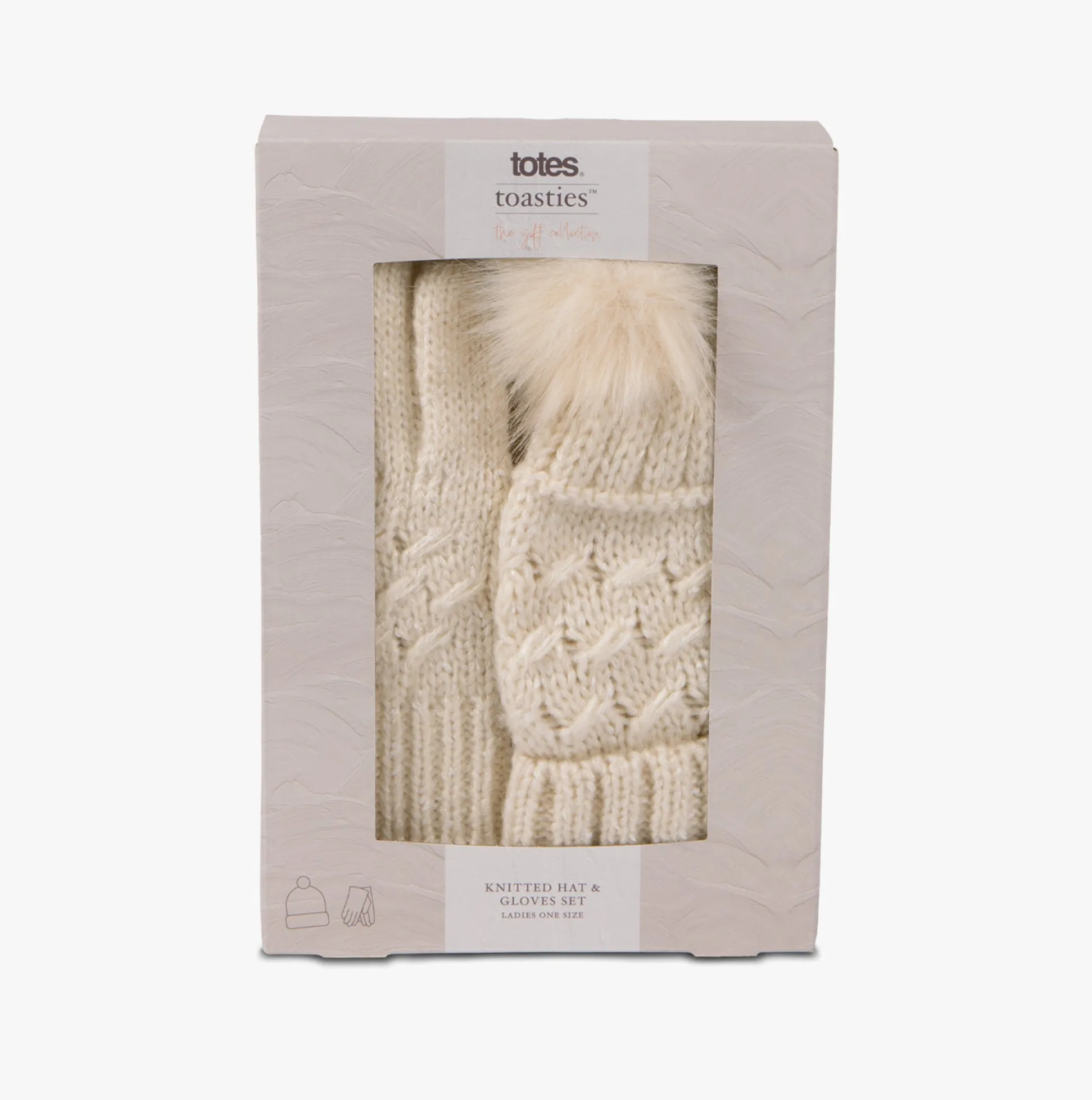 Totes Toasties CABLE Hat & Glove Set Womens Oat
