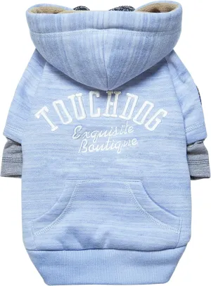 TOUCHDOG 'Hampton Beach' Designer Fashion Ultra-Plush Sand Blasted Pet Dog Hooded Sweater Hoodie, Large, Blue