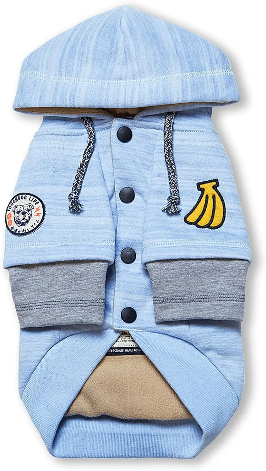 TOUCHDOG 'Hampton Beach' Designer Fashion Ultra-Plush Sand Blasted Pet Dog Hooded Sweater Hoodie, Large, Blue