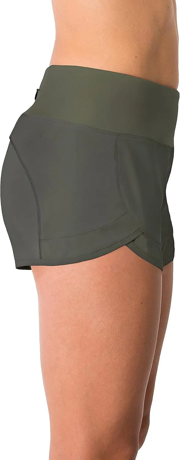 Tough Mode Womens 3" Lightweight Running WOD Volleyball Shorts Workout Mesh Liner Zip Pocket