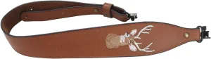 TOURBON Vintage Leather Deer Head Embroidery Padded Rifle Gun Sling Strap with Swivel- Brown