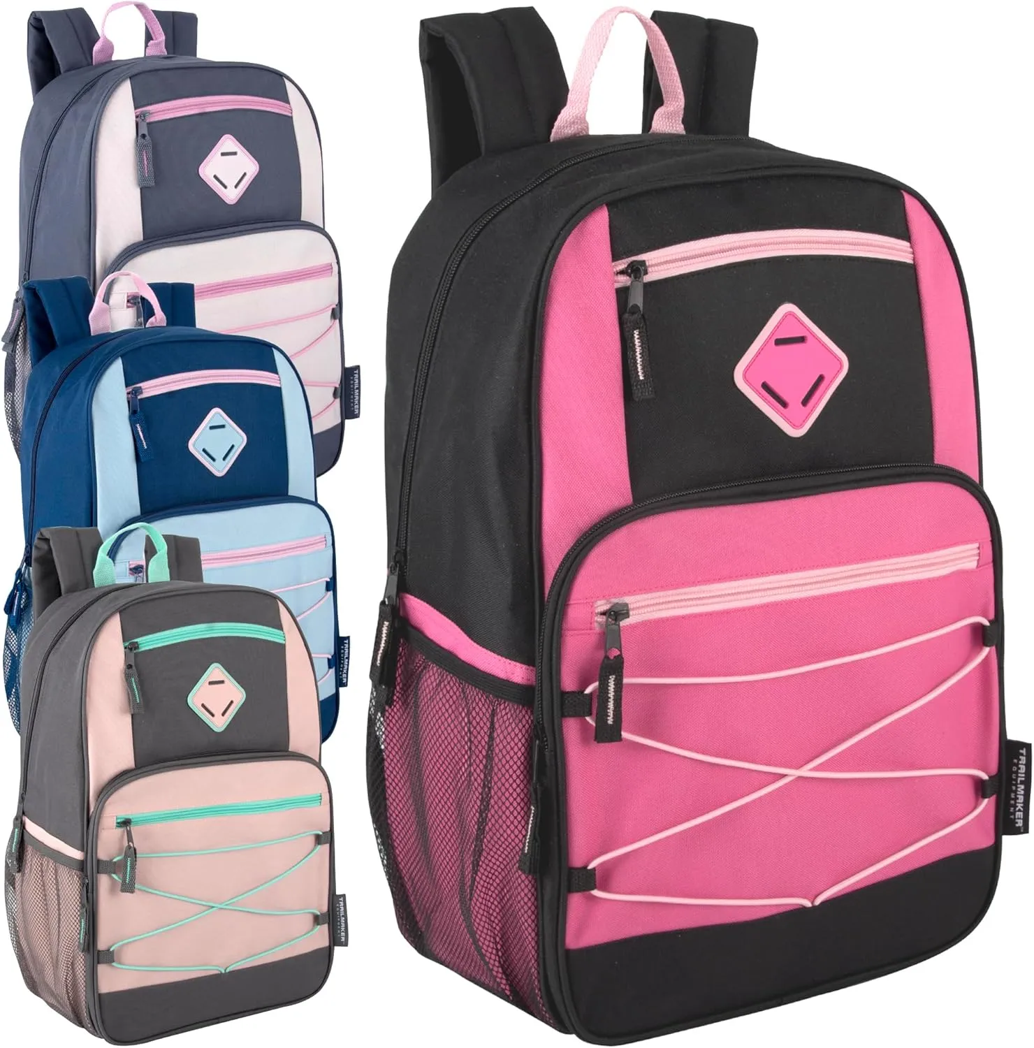 Trail maker Bulk Color Block Laptop Backpacks 24 Pack Wholesale Backpacks in Bulk for Kids Nonprofit (Female Colors Pack)