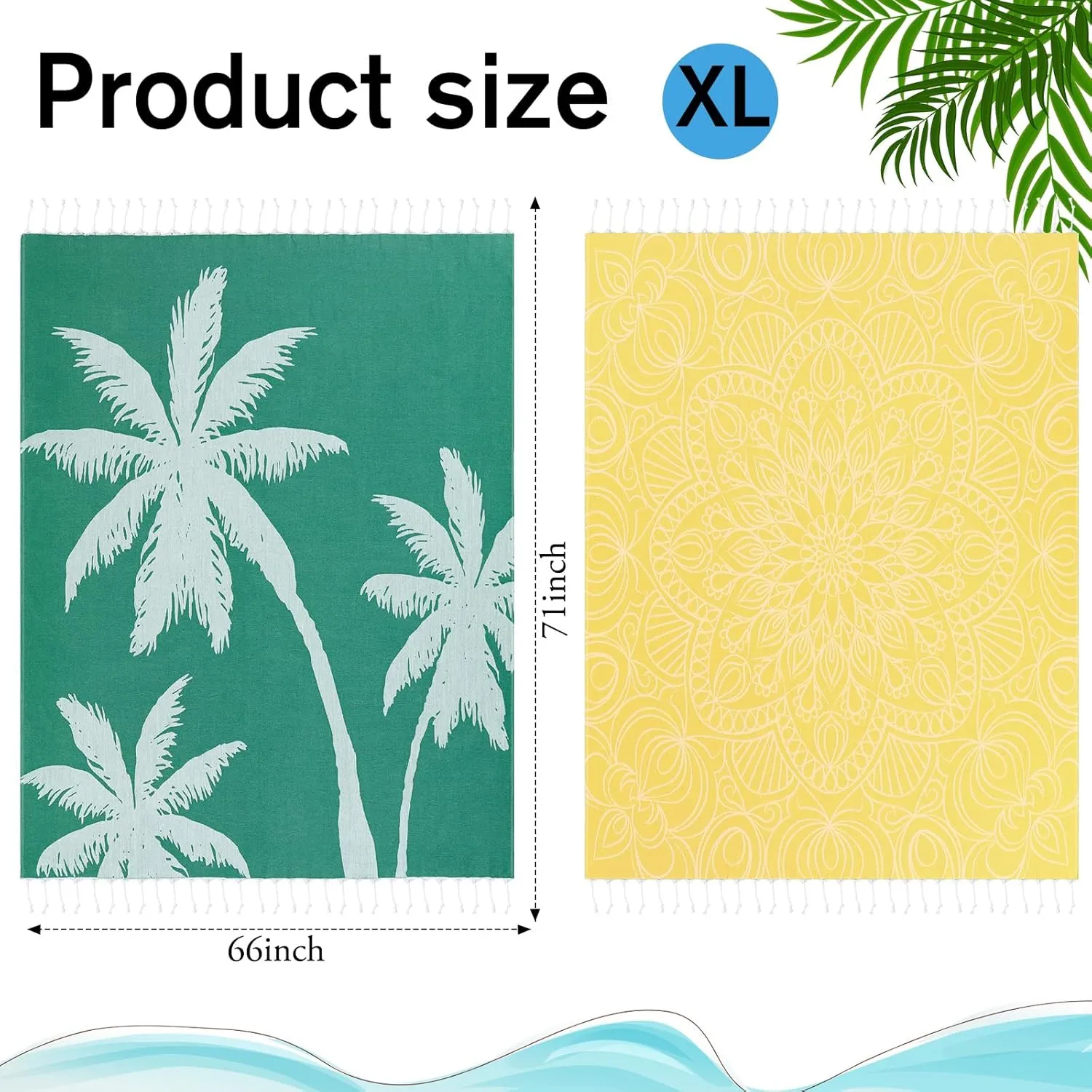 Tranqun 2 Pieces Extra Large Beach Towel Blanket Turkish XL 66 x 71 Boho Microfiber Beach Towel Waterproof Sand Giant Beach Towels for Adult Summer Travel Camping Picnic (Banana Tree,Mandala)