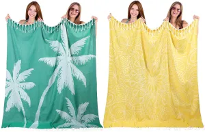 Tranqun 2 Pieces Extra Large Beach Towel Blanket Turkish XL 66 x 71 Boho Microfiber Beach Towel Waterproof Sand Giant Beach Towels for Adult Summer Travel Camping Picnic (Banana Tree,Mandala)