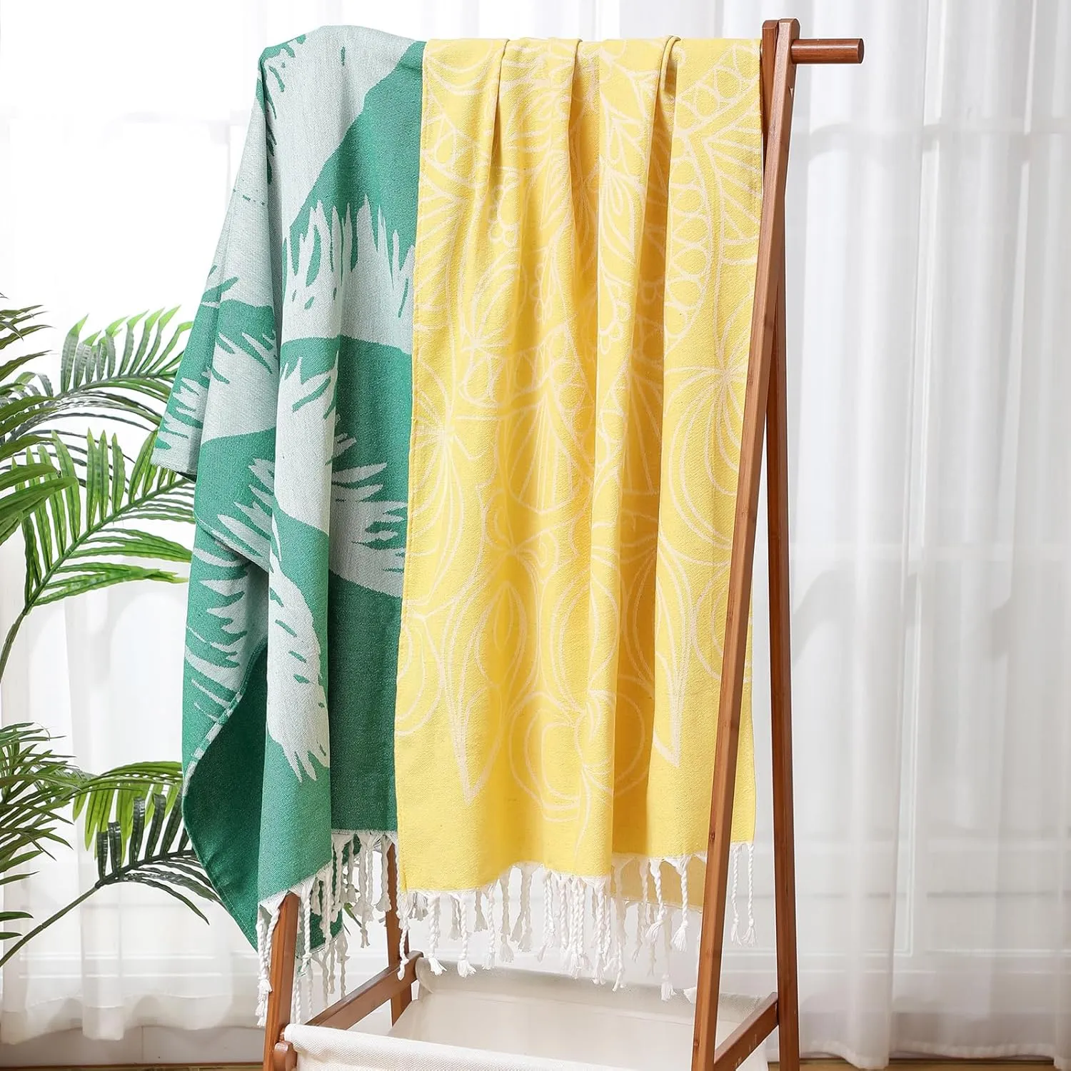 Tranqun 2 Pieces Extra Large Beach Towel Blanket Turkish XL 66 x 71 Boho Microfiber Beach Towel Waterproof Sand Giant Beach Towels for Adult Summer Travel Camping Picnic (Banana Tree,Mandala)