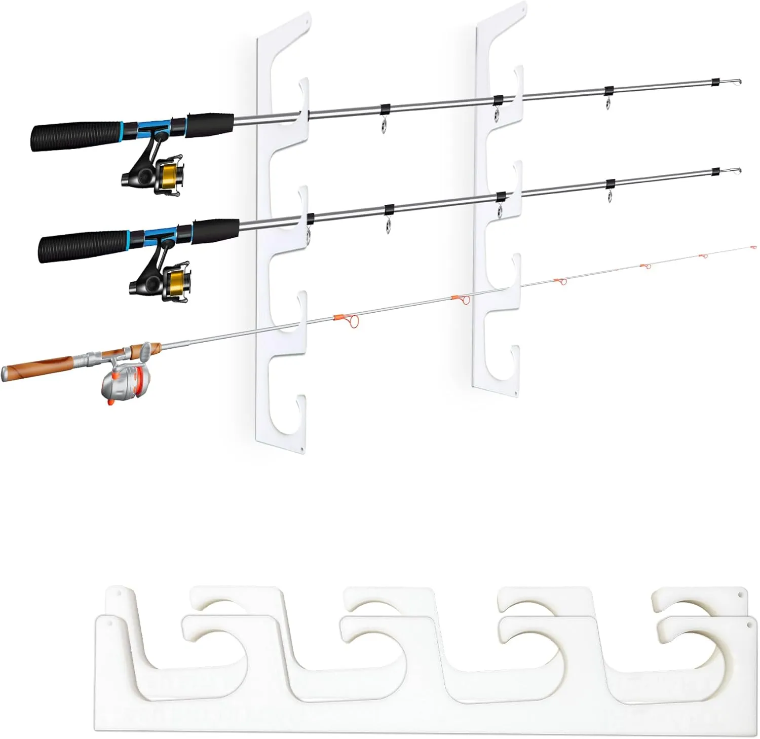 TRAPSKI Made in The USA Fishing Rod/Pole Holder Rack Organizers | Wall or Boat Mounting Fishing Rod Rack | Marine Grade HDPE Plastic | Pole Holder for up to 4 Rods | Stackable